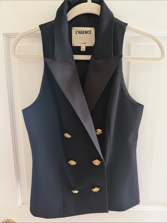 L'AGENCE Tops - L'AGENCE Black Vesper Tuxedo Vest with Gold Buttons size 4